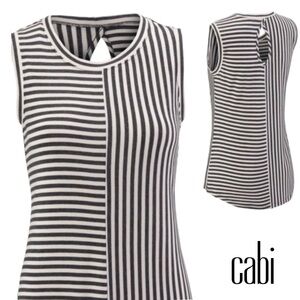 CAbi London Stripe Tank Top Tunic Sleeveless Cotton Stretch Gray White Size Sm